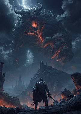 Knight Faces Colossal Demon