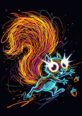 Running Electric Neon Squirrel Art