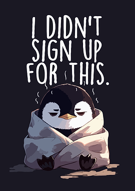 Sad Penguin Wrapped in Blanket