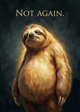Sloth with 'Not Again' text