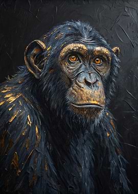 Chimpanzee Portrait with Gold Accents