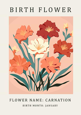 Carnation Birth Flower Poster