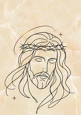 Jesus Christ Line Art with Crown of Thorns