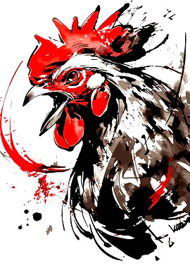 Rooster ink splash art