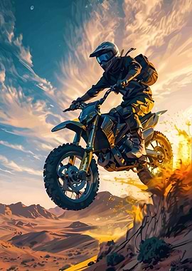 Motocross Rider Jumps Over Desert Cliff