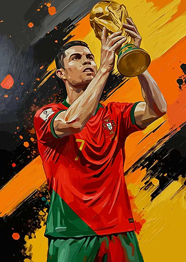 Cristiano Ronaldo holding the World Cup trophy