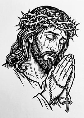 Jesus Christ praying with rosary