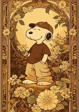 Snoopy in a floral Art Nouveau frame