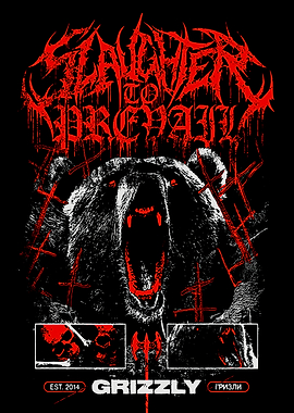 Aggressive Grizzly Bear with Red Text