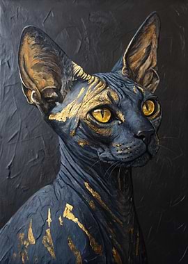 Sphynx Cat with Gold Accents