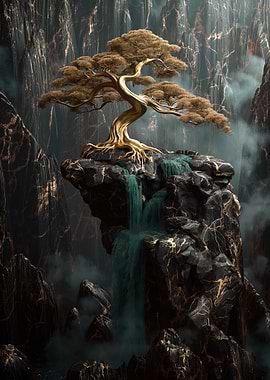 Golden Bonsai on Rocky Outcrop