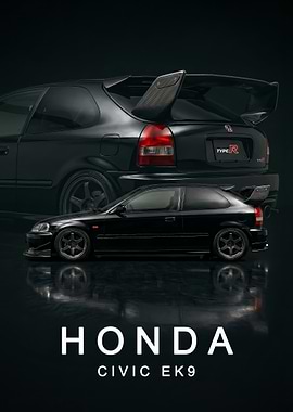 black Honda Civic EK9 Type R ar poster