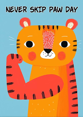 Tiger Flexing Bicep, Never Skip Paw Day