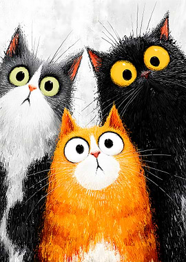 Three Cartoon Cats with Big Eyes