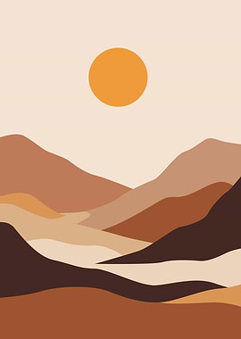 Abstract Desert Landscape with Sun