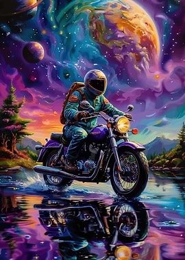 Astronaut Biker in Cosmic Landscape