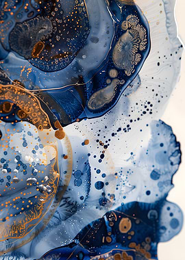 Abstract Blue and Gold Fluid Art