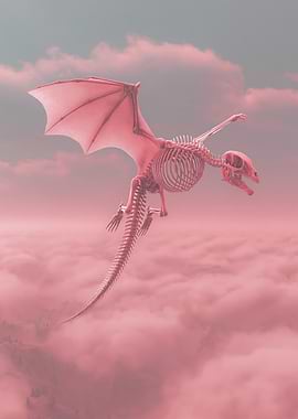 Dragon Skeleton Flying Through Clouds