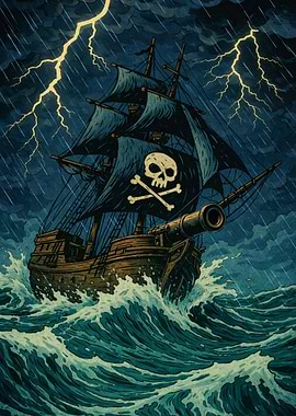 Pirate Ship in a Storm