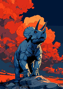Triceratops Dinosaur in Dramatic Sky