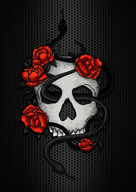 Skull with Snake and Roses