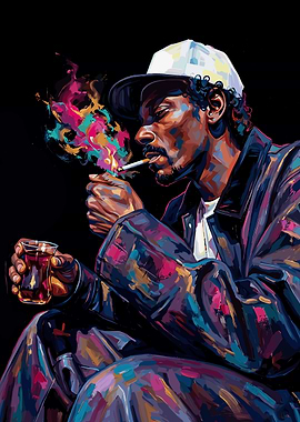 Snoop Dogg smoking with colorful smoke