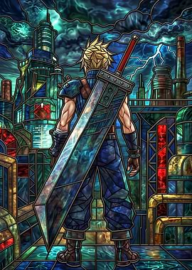 Cloud Strife in Stained Glass