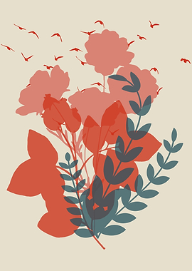 Floral arrangement with birds