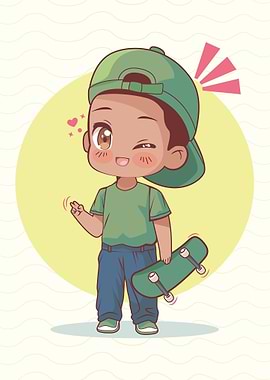 Chibi Boy with Skateboard