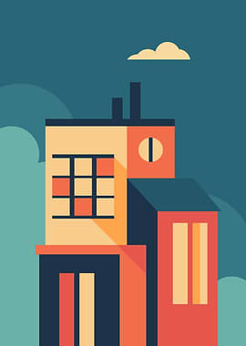 Minimalist Cityscape with Geometric Buildings