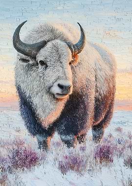 White Bison in Snowy Landscape