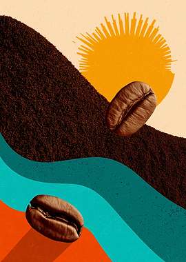 Coffee beans and grounds with abstract background