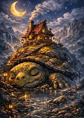 Fantasy Turtle House at Night