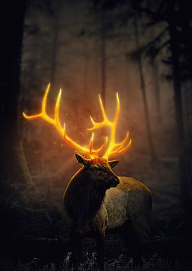 Magical Elk with Glowing Antlers