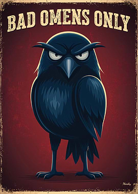 Bad Omens Only – Dark Funny Crow Cartoon Poster