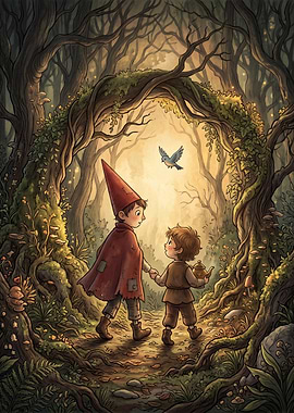 Two boys in a magical forest
