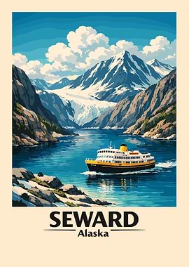 Vintage Travel Seward Alaska Landscape