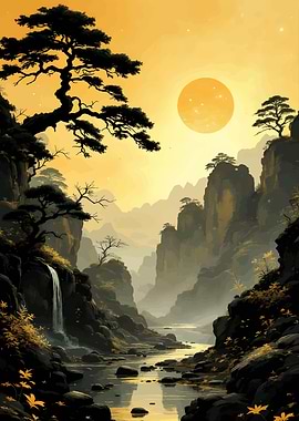 Serene Mountain Valley at Sunset