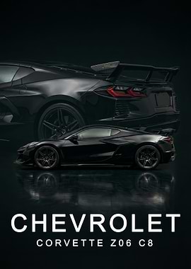 black Chevrolet Corvette Z06 C8 art poster