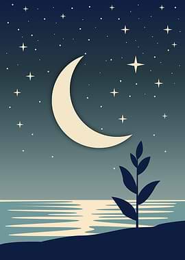Crescent Moon Over Water