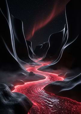 Lava River in a Dark Canyon