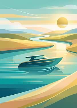 Modern Yacht on a Serene River