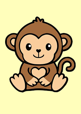 Cute Monkey Holding Heart