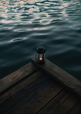 Lantern on a Dock by the Water