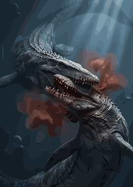 Mosasaurus Battle in Deep Ocean