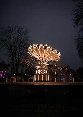 Amusement Park Swing Ride at Night