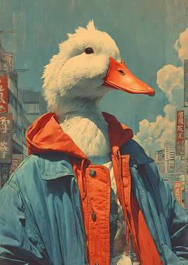 Duck in a Jacket in Tokyo City Japan