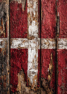 Rustic Denmark Flag Wood Texture