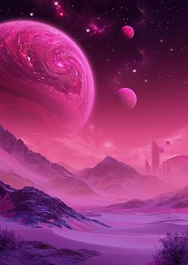 Alien Planet Landscape with Pink Hues