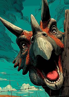 Dinosaur peeking over fence